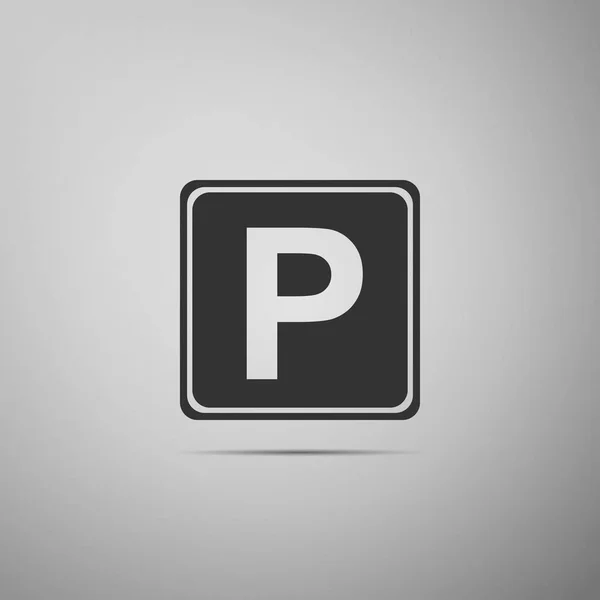Signo de aparcamiento icono aislado sobre fondo gris. Señal de calle. Diseño plano. Ilustración vectorial — Vector de stock
