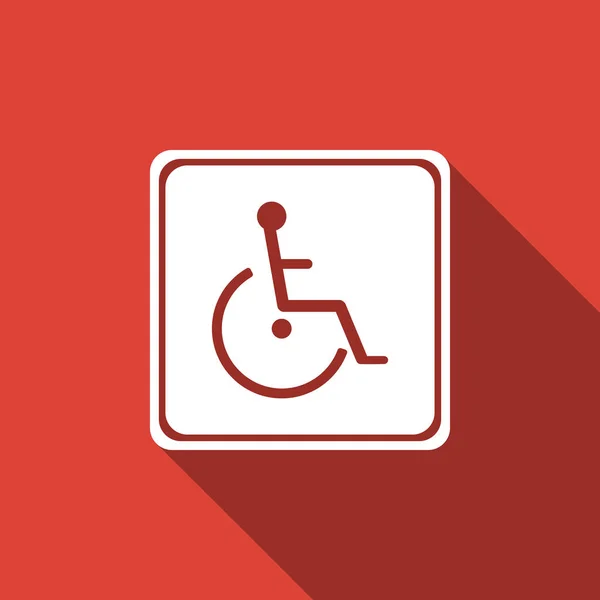 Behindertes Handicap-Symbol isoliert mit langem Schatten. Behindertenschild für Rollstuhlfahrer. flache Bauweise. Vektorillustration — Stockvektor