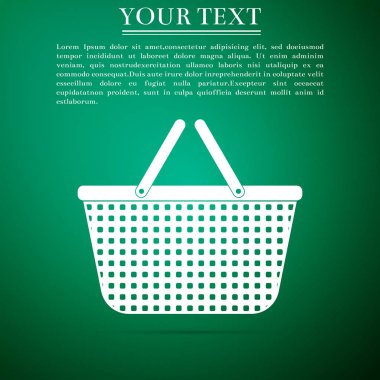 Alışveriş sepeti simgesi üzerinde yeşil arka plan izole. Düz tasarım. Vektör çizim