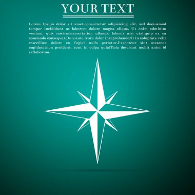 Rüzgar gülü simgesi üzerinde yeşil arka plan izole. Pusula simgesini seyahat için. Navigasyon tasarım. Düz tasarım. Vektör çizim