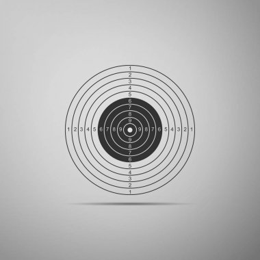 Spor gri arka plan üzerinde izole çekim rekabet simgesi için hedef. Temiz hedef aralığı vurulma ya da tabanca çekim için numaraları ile. Düz tasarım. Vektör çizim