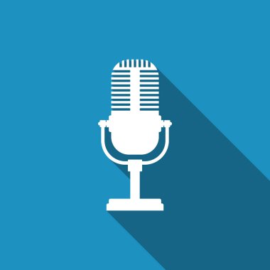 Mikrofon simgesi ile uzun gölge izole. Düz tasarım. Vektör çizim