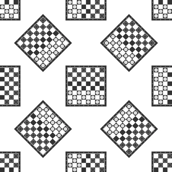 Dama simgesi Dikişsiz desen beyaz zemin üzerine tahta oyunu. Antik fikri tahta oyunu. Satranç tahtası. Siyah ve beyaz cips. Düz tasarım. Vektör çizim — Stok Vektör