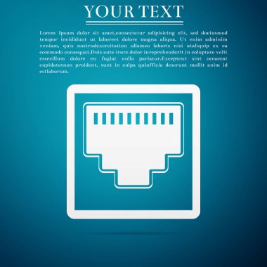 Ağ bağlantı noktası - kablo soket simgesi üzerinde mavi arka plan izole. LAN bağlantı noktası simgesi. Ethernet basit simgesi. Yerel ağ bağlantısı simgesi. Düz tasarım. Vektör çizim