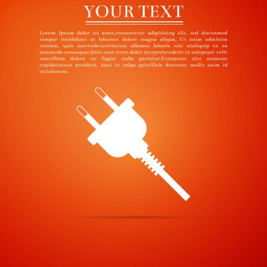 Elektrik fişi simgesi turuncu zemin üzerine izole. Bağlantı ve kopukluk elektrik kavramı. Düz tasarım. Vektör çizim