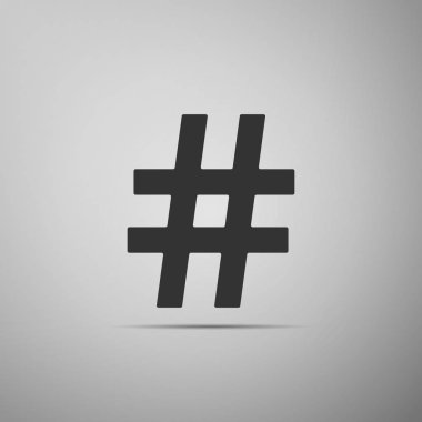 Gri arka plan üzerinde izole Hashtag simgesi. Sosyal medya simge. Modern UI Web sitesi gezinme. Düz tasarım. Vektör çizim