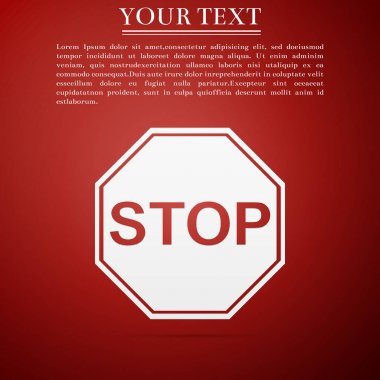Dur işareti simgesi üzerinde kırmızı arka plan izole. Rating yasal uyarı stop sembolü. Düz tasarım. Vektör çizim