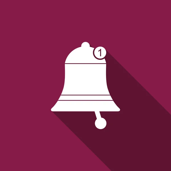 Icono de campana aislado con sombra larga. Nuevo icono de notificación. Nuevo icono de mensaje. Diseño plano. Ilustración vectorial — Vector de stock