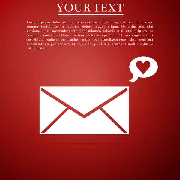 Envelop met Valentijn hart pictogram geïsoleerd op rode achtergrond. Bericht de liefde. Brief liefde en romantiek. Platte ontwerp. Vectorillustratie — Stockvector