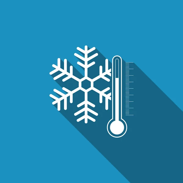 Термометр со снежинкой, изолированный длинной тенью. Плоский дизайн. Векторная миграция — стоковый вектор
