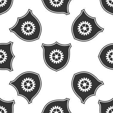 Beyaz arka plan üzerinde dişli simgesini seamless modeli ile kalkan. Düz tasarım. Vektör çizim