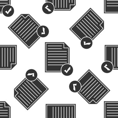 Belge ve onay işareti simgesini Dikişsiz desen beyaz arka plan üzerinde. Denetim listesi simgesi. İş kavramı. Düz tasarım. Vektör çizim