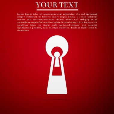 Anahtar deliği simgesi üzerinde kırmızı arka plan izole. Anahtar başarı çözüm, iş kavramı. Anahtar deliği hızlı Bulmaca, gizli, gözetleme, emniyet, güvenlik kavramı. Düz tasarım. Vektör çizim
