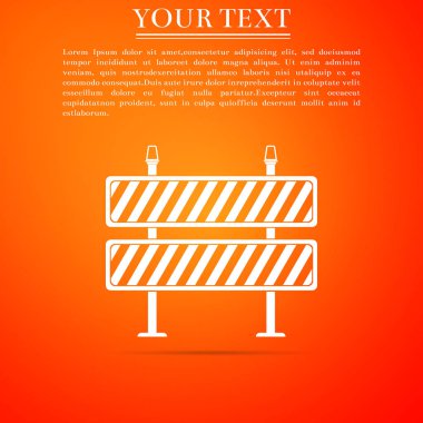 Yol bariyer simgesi turuncu zemin üzerine izole. İnşaat işlemleri altında olan yasak bölge sembolü. Çit bina ya da onarım işareti çalışır. Engel simgesi. Vektör çizim