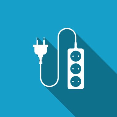 Elektrik uzatma kablosu simgesi ile uzun gölge izole. Fiş priz. Düz tasarım. Vektör çizim