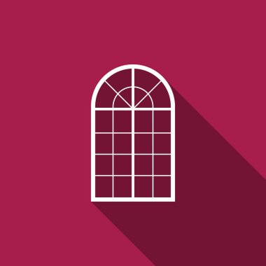 Kemerli pencere simgesi ile uzun gölge izole. Düz tasarım. Vektör çizim