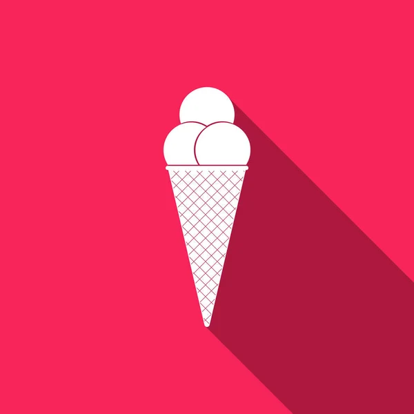 Zmrzlina v vafle kužel ikonu izolovaná s dlouhý stín. Plochý design. Vektorové ilustrace — Stockový vektor