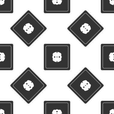 Beyaz arka plan üzerinde elektrik prizine simgesi seamless modeli. Priz. Rozet sembol. Düz tasarım. Vektör çizim