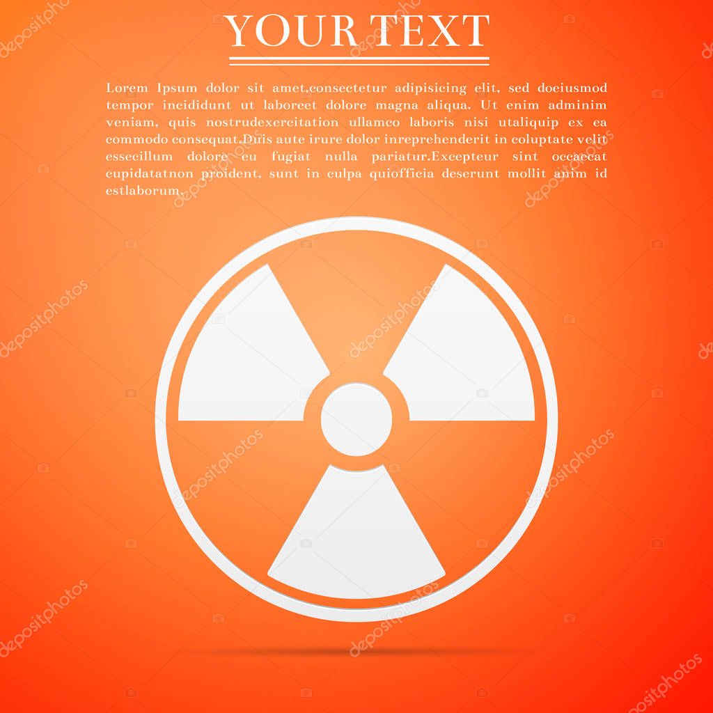 Radioactive icon isolated on orange background. Radioactive toxic symbol. Radiation Hazard sign. Flat design. Vector Illustration