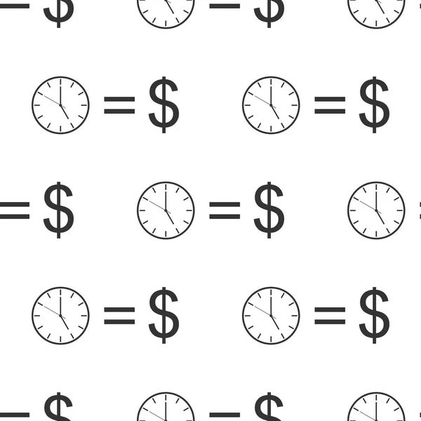 Time is money sign icon seamless pattern on white background. Money is time. Effective time management. Convert time to money. Flat design. Vector Illustration — Stock Vector