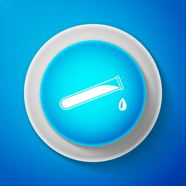 Tubo de ensayo blanco y frasco - icono de prueba de laboratorio químico aislado sobre fondo azul. Botón azul círculo con línea blanca. Ilustración vectorial — Vector de stock