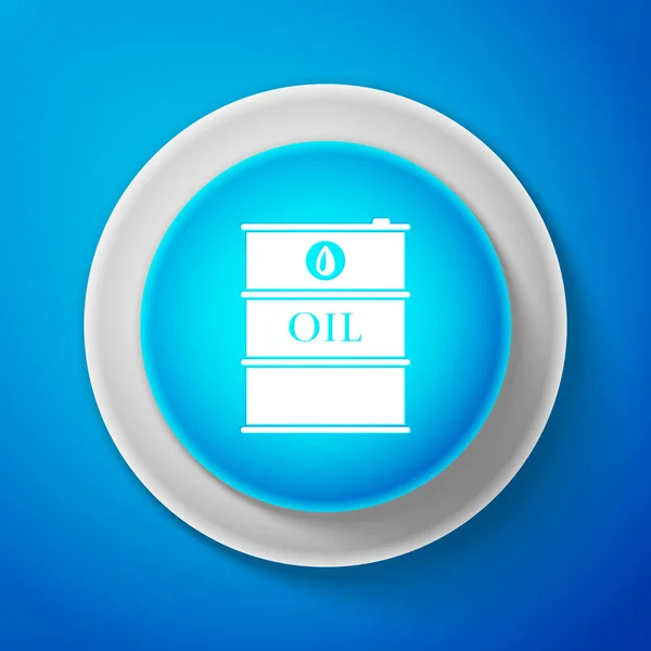 Bílý barel ropy ikona izolované na modrém pozadí. Kruh modré tlačítko s bílou linkou. Vektorové ilustrace — Stockový vektor