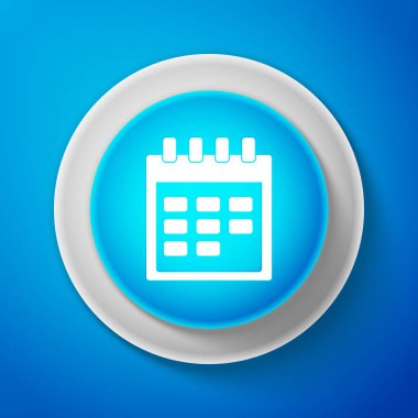 İzole mavi zemin üzerine beyaz takvim simgesini. Beyaz çizgili daire mavi düğme. Vektör çizim