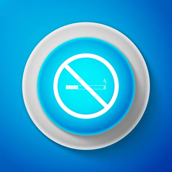 Wit No Smoking sign geïsoleerd op blauwe achtergrond. Symbool van de sigaret. Cirkel blauwe knop met witte lijn. Vectorillustratie — Stockvector