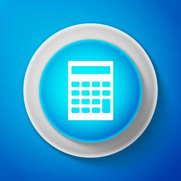 White Calculator icon isolated on blue background. Accounting symbol. Business calculations mathematics education and finance. Circle blue button with white line. Vector Illustration — Stock Vector