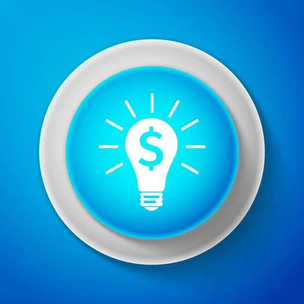 White Light bulb with dollar symbol business concept icon isolated on blue background. Money making ideas. Circle blue button with white line. Vector Illustration — Stock Vector