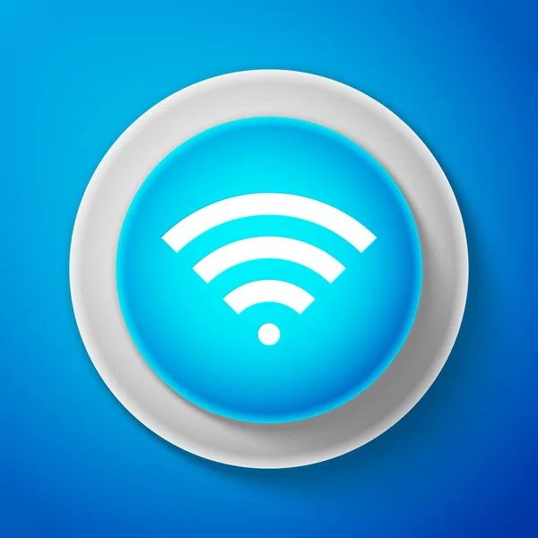 İzole mavi zemin üzerine beyaz Wi-Fi Kablosuz Internet ağ simgesi simgesini. Beyaz çizgili daire mavi düğme. Vektör çizim — Stok Vektör