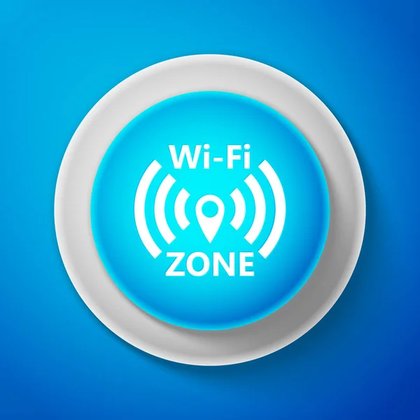 Белый значок сети Wi-Fi изолирован на синем фоне. Круговая синяя кнопка с белой линией. Векторная миграция — стоковый вектор