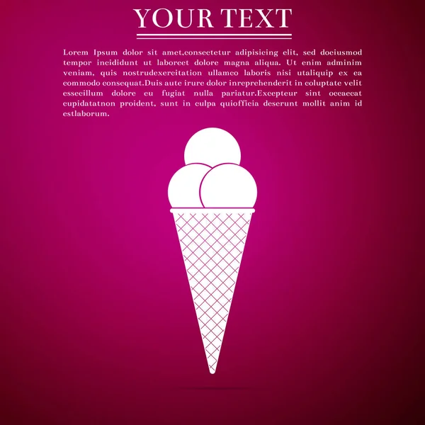 Dondurma waffle koni simgesi üzerinde mor arka plan izole. Düz tasarım. Vektör çizim