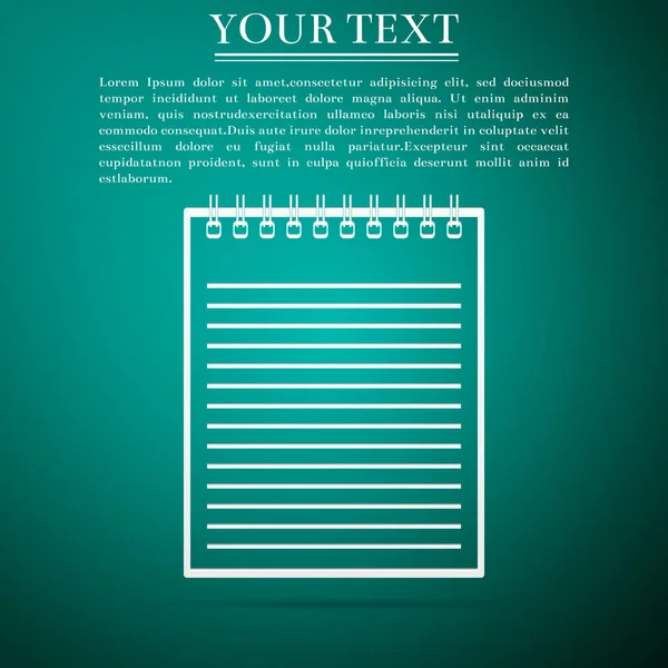 Not defteri simgesi üzerinde yeşil arka plan izole. Spiral not defteri simgesi. Öğrenci yarıyıl not defteri. Yazı defteri. Günlük iş için. Defter kapak tasarımı. Ofis Kırtasiye öğeleri. Düz tasarım. Vektör çizim — Stok Vektör