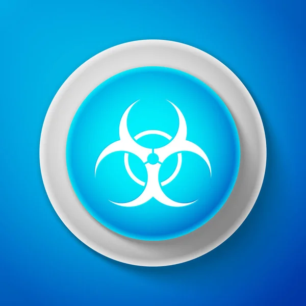 Biohazard fehér szimbólum ikon kék háttér elszigetelt. Kör kék gomb fehér vonal. Vektoros illusztráció — Stock Vector