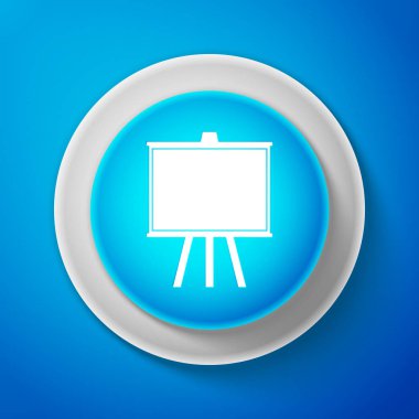 İzole mavi zemin üzerine beyaz yazı tahtası simgesi. Blackboard işareti okul. Beyaz çizgili daire mavi düğme. Vektör çizim