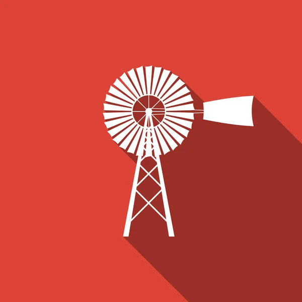 Icono del molino de viento aislado con sombra larga. Diseño plano. Ilustración vectorial — Vector de stock
