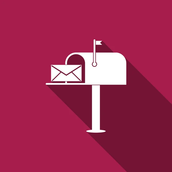 Öppna e-postlåda med ett kuvert som isolerats med långa skugga. Platt design. Vektorillustration — Stock vektor