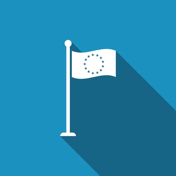 Drapeau de l'Union européenne icône isolée avec une ombre longue. Symbole du cercle européen. Agitant le drapeau de l'UE sur un poteau métallique. Design plat. Illustration vectorielle — Image vectorielle