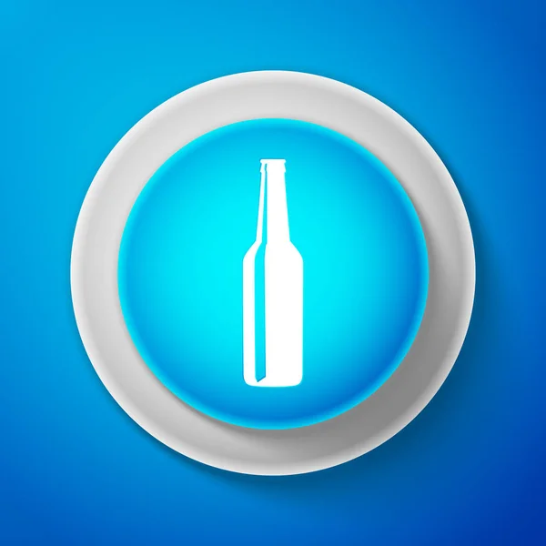Bílá pivní láhev ikona izolované na modrém pozadí. Kruh modré tlačítko s bílou linkou. Vektorové ilustrace — Stockový vektor