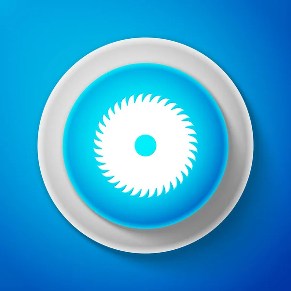Icono de hoja de sierra circular blanca aislado sobre fondo azul. Rueda de sierra. Botón azul círculo con línea blanca. Ilustración vectorial — Vector de stock