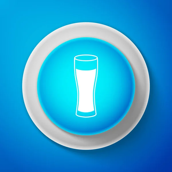 Weißes Glas Bier Ikone isoliert auf blauem Hintergrund. Kreis blauer Knopf mit weißer Linie. Vektorillustration — Stockvektor