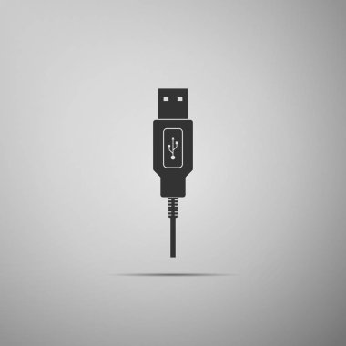 Usb kablosu kablosu simgesini gri arka plan üzerinde izole. Bağlayıcılar ve Pc ve mobil cihazlar için yuva. Bilgisayar çevre birimleri bağlayıcı veya smartphone şarj kaynağı. Düz tasarım. Vektör çizim