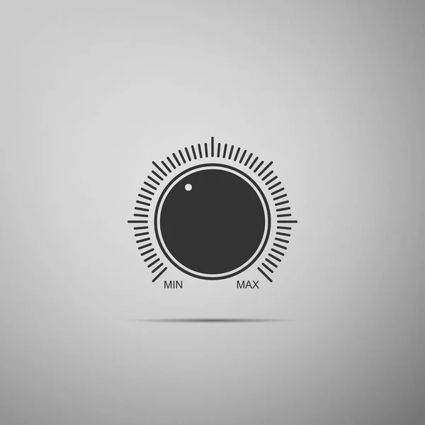 Marque el icono de configuración de la tecnología de nivel de botón aislado sobre fondo gris. Botón de volumen, control de sonido, mando de música con escala numérica, control de sonido, regulador analógico. Diseño plano. Ilustración vectorial — Vector de stock