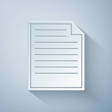 Kağıt kesme Belge simgesi gri arka planda yalıtılmış. Dosya simgesi. Denetim listesi simgesi. İş konsepti. Kağıt sanat tarzı. Vektör İllüstrasyonu