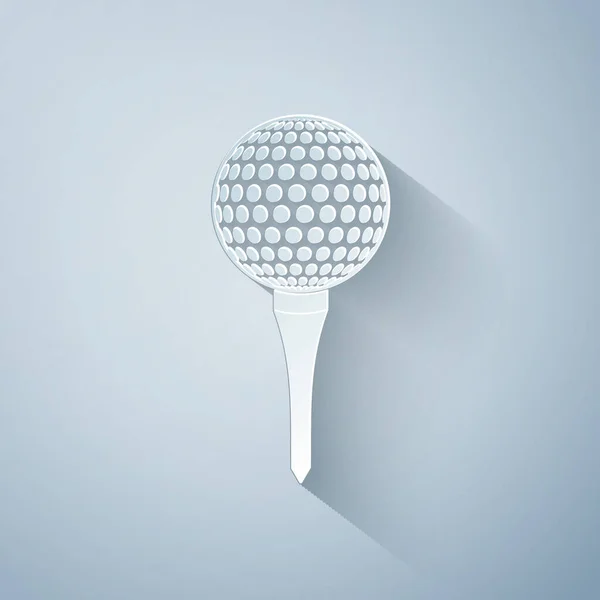 Pappersklipp Golfboll på tee ikon isolerad på grå bakgrund. Papperskonst. Vektor Illustration — Stock vektor
