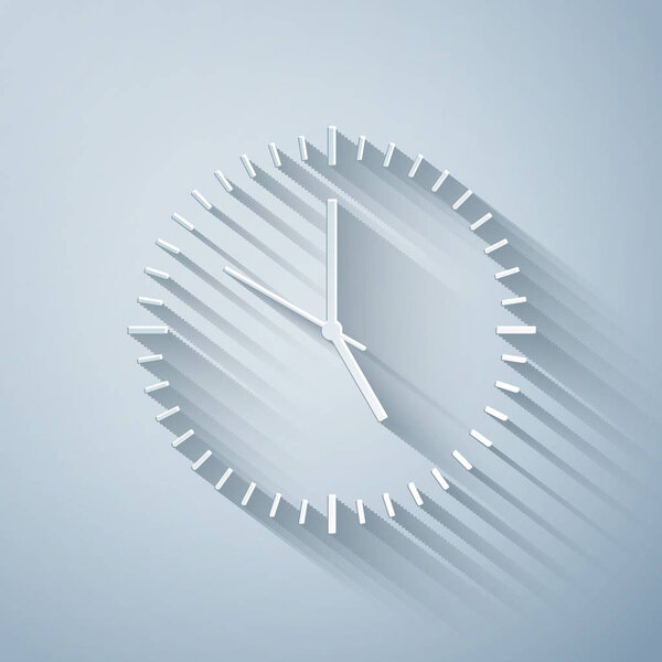 Бумага вырезать часы значок изолирован на сером фоне. Значок времени. Бумажный стиль. Векторная миграция
