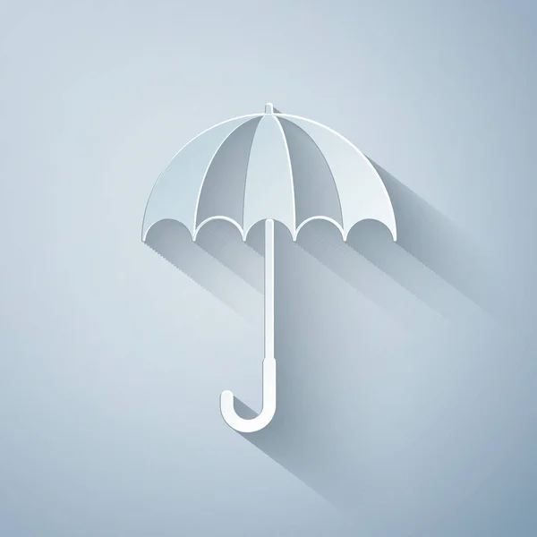 Papier découpé Classique élégant ouvert icône parapluie isolé sur fond gris. Symbole de protection pluie. Style art du papier. Illustration vectorielle — Image vectorielle