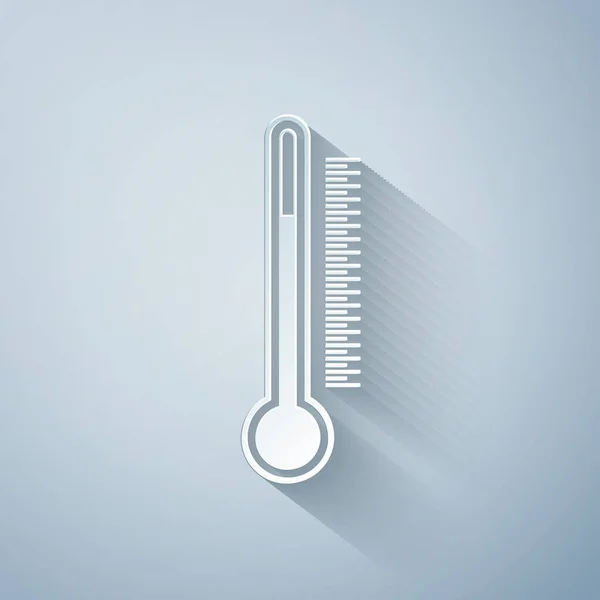 Corte de papel Ícone do termômetro isolado no fundo cinza. Estilo de arte de papel. Ilustração vetorial — Vetor de Stock