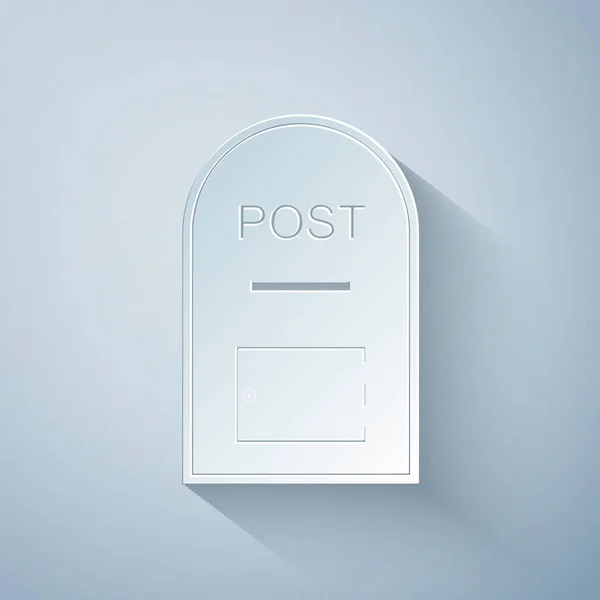 Carta tagliata icona casella di posta. Casella postale icona isolata su sfondo grigio. Stile cartaceo. Illustrazione vettoriale — Vettoriale Stock